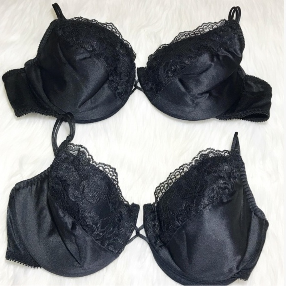 2 Black Lace Lined Bra Bundle 38C